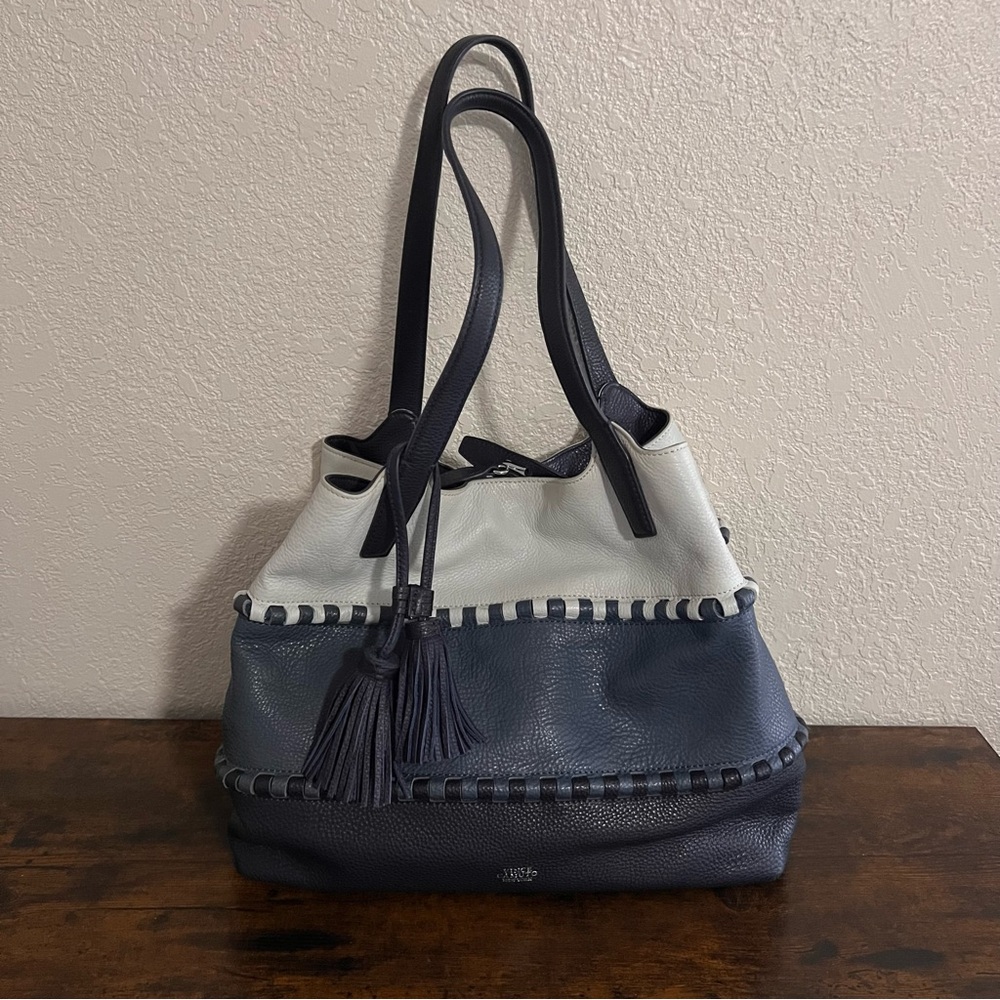 VINCE CAMUTO Multi-color Leather Tote Bag with Whipstitch Detailing